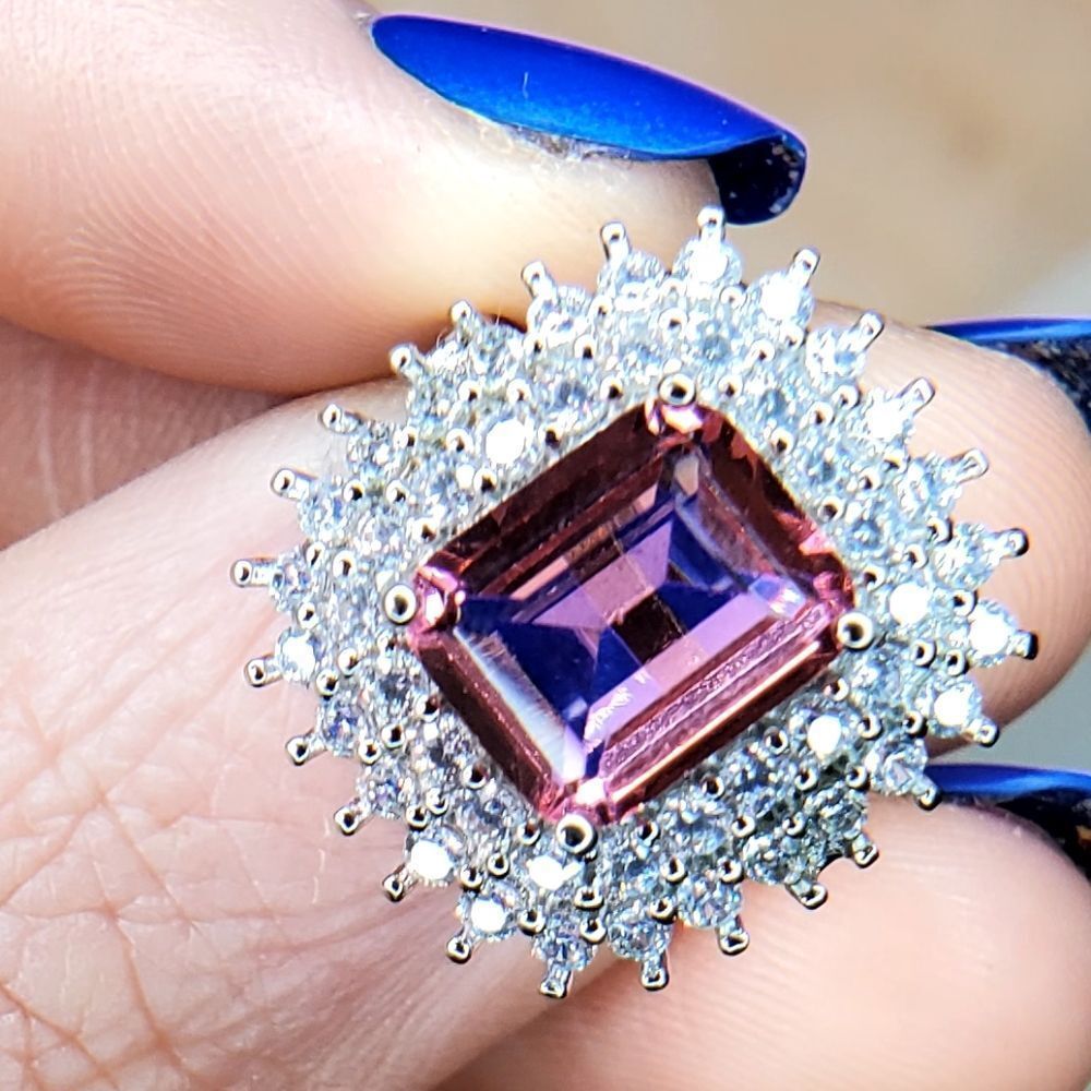 NWOT 925 Sterling Silver Pink Morganite Ring - Picture 3 of 16